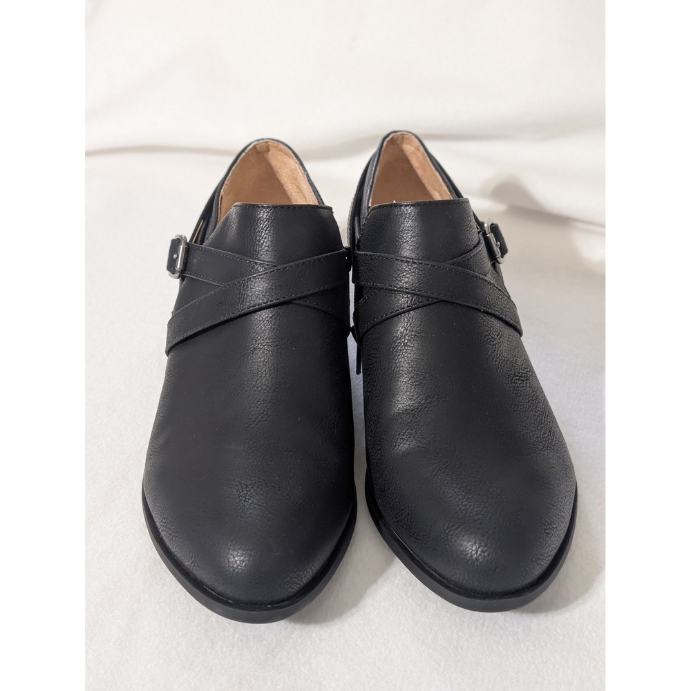 LifeStride Adley Womens 8.5 Black Shootie Ankle Bootie Buckle Strap Comfort Heel